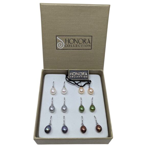 Honora Collection Freshwater Cultured Pearl Drop Earrings 6 Pairs Boxed Gift Set - Picture 1 of 3